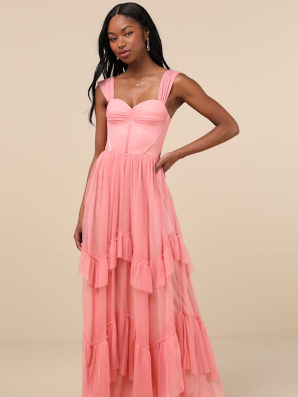 Lulus Stunning Personality Pink Mesh Off-the-shoulder Maxi Dress - Size M